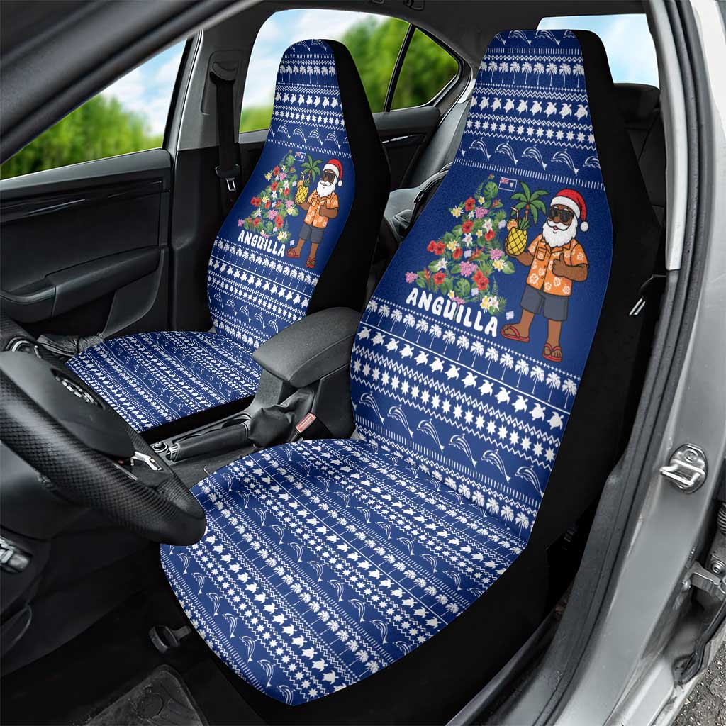 Anguilla Christmas Car Seat Cover with Santa Pineapple Floral Tree Island Crest and Tropical Pattern Design - Wonder Print Shop
