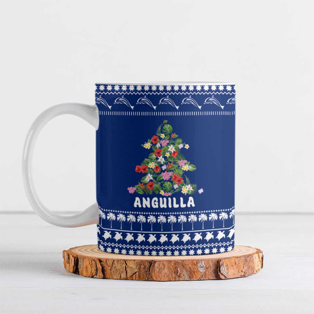 Anguilla Christmas Ceramic Mug with Santa Pineapple Floral Tree Island Crest and Tropical Pattern Design - Wonder Print Shop
