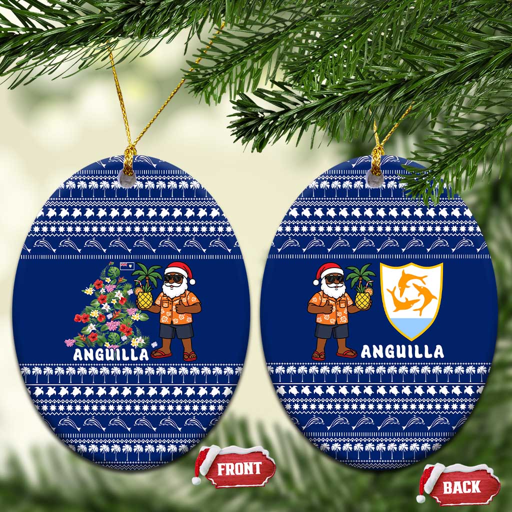 Anguilla Christmas Ceramic Ornament with Santa Pineapple Floral Tree Island Crest and Tropical Pattern Design - Wonder Print Shop