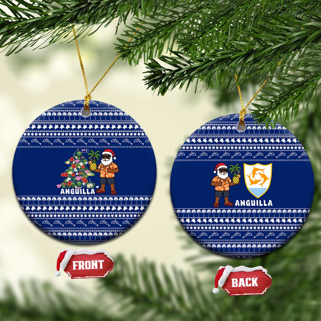 Anguilla Christmas Ceramic Ornament with Santa Pineapple Floral Tree Island Crest and Tropical Pattern Design - Wonder Print Shop