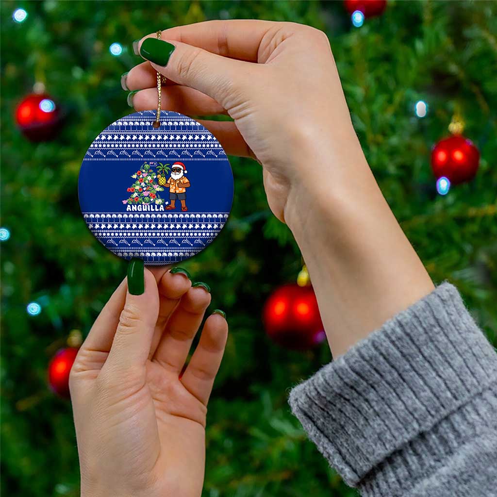 Anguilla Christmas Ceramic Ornament with Santa Pineapple Floral Tree Island Crest and Tropical Pattern Design - Wonder Print Shop