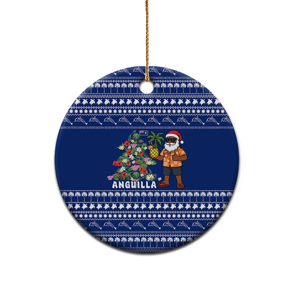 Anguilla Christmas Ceramic Ornament with Santa Pineapple Floral Tree Island Crest and Tropical Pattern Design - Wonder Print Shop