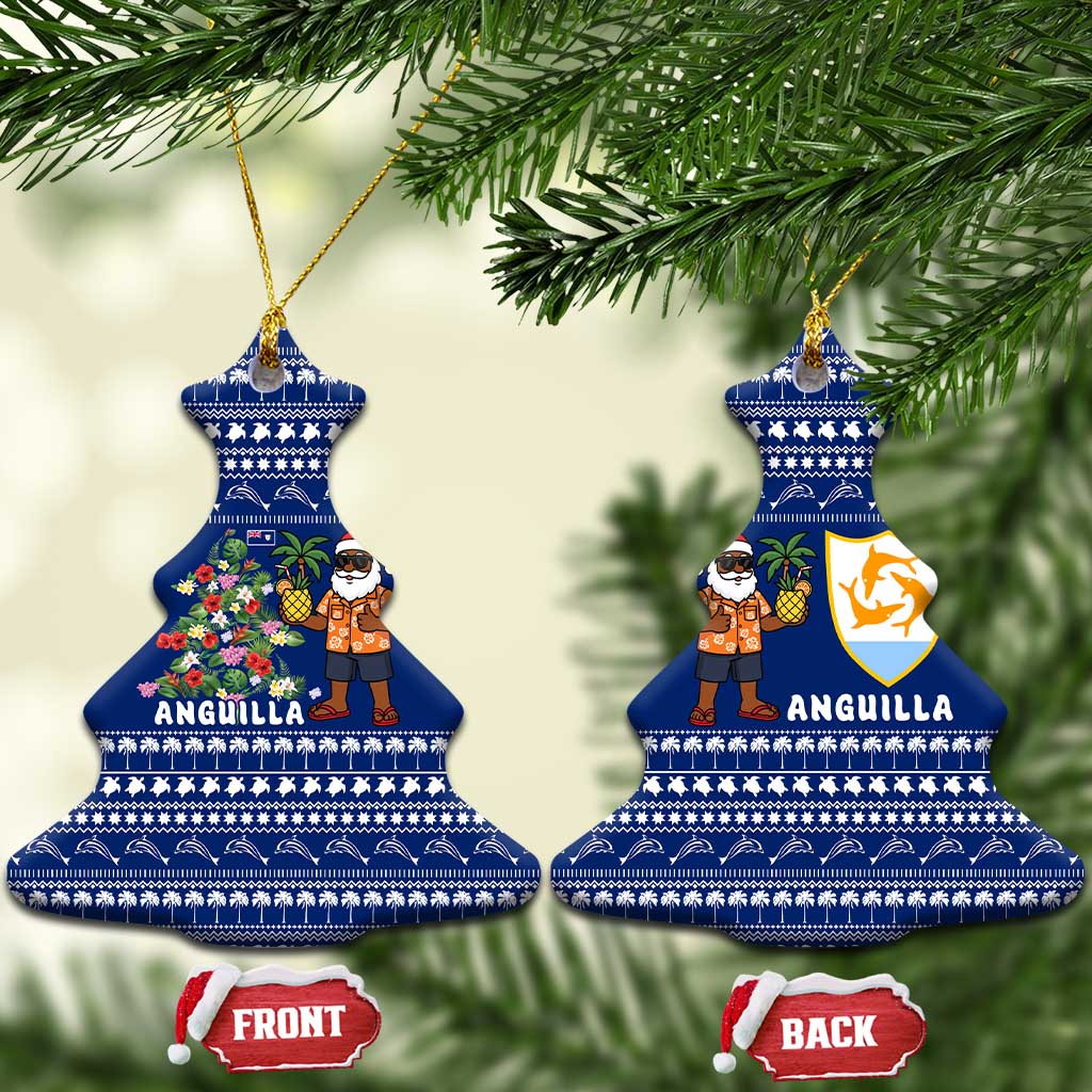Anguilla Christmas Ceramic Ornament with Santa Pineapple Floral Tree Island Crest and Tropical Pattern Design - Wonder Print Shop