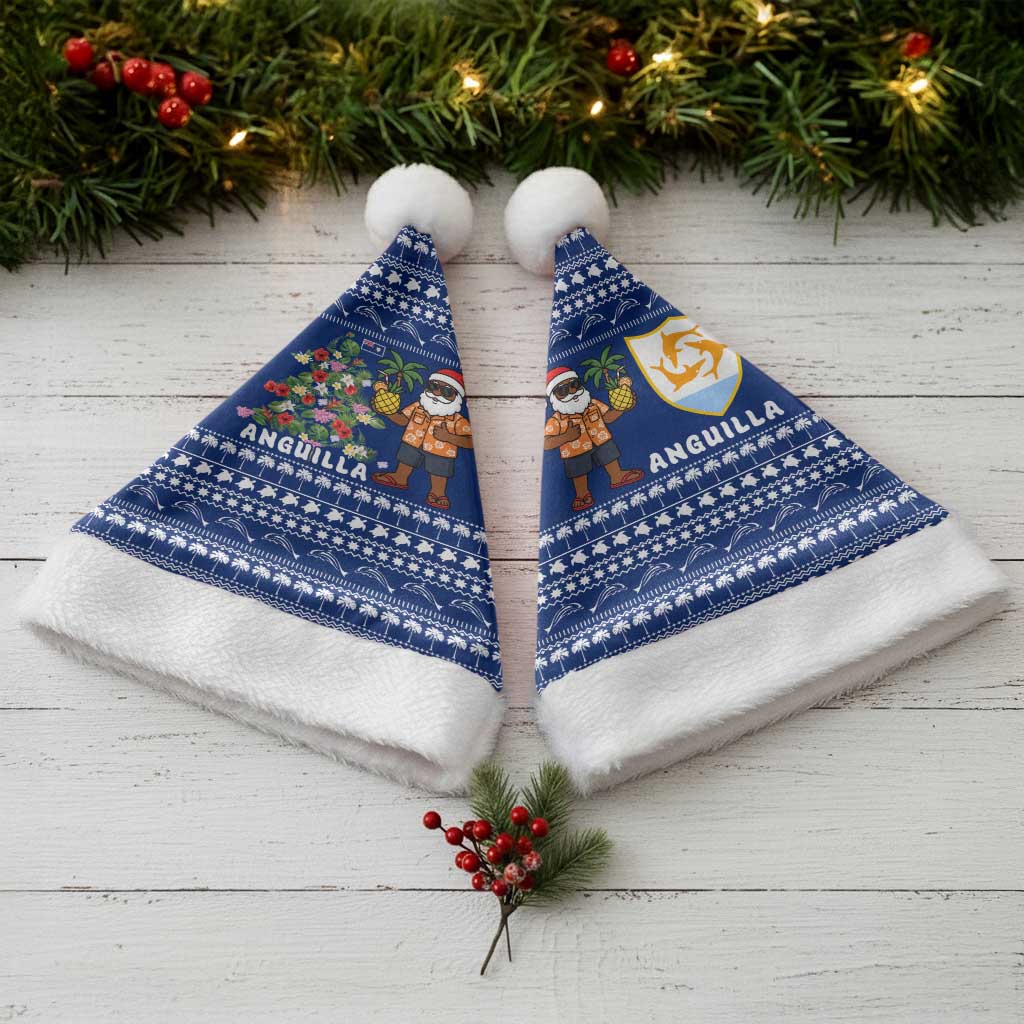 Anguilla Christmas Santa Hat with Santa Pineapple Floral Tree Island Crest and Tropical Pattern Design - Wonder Print Shop