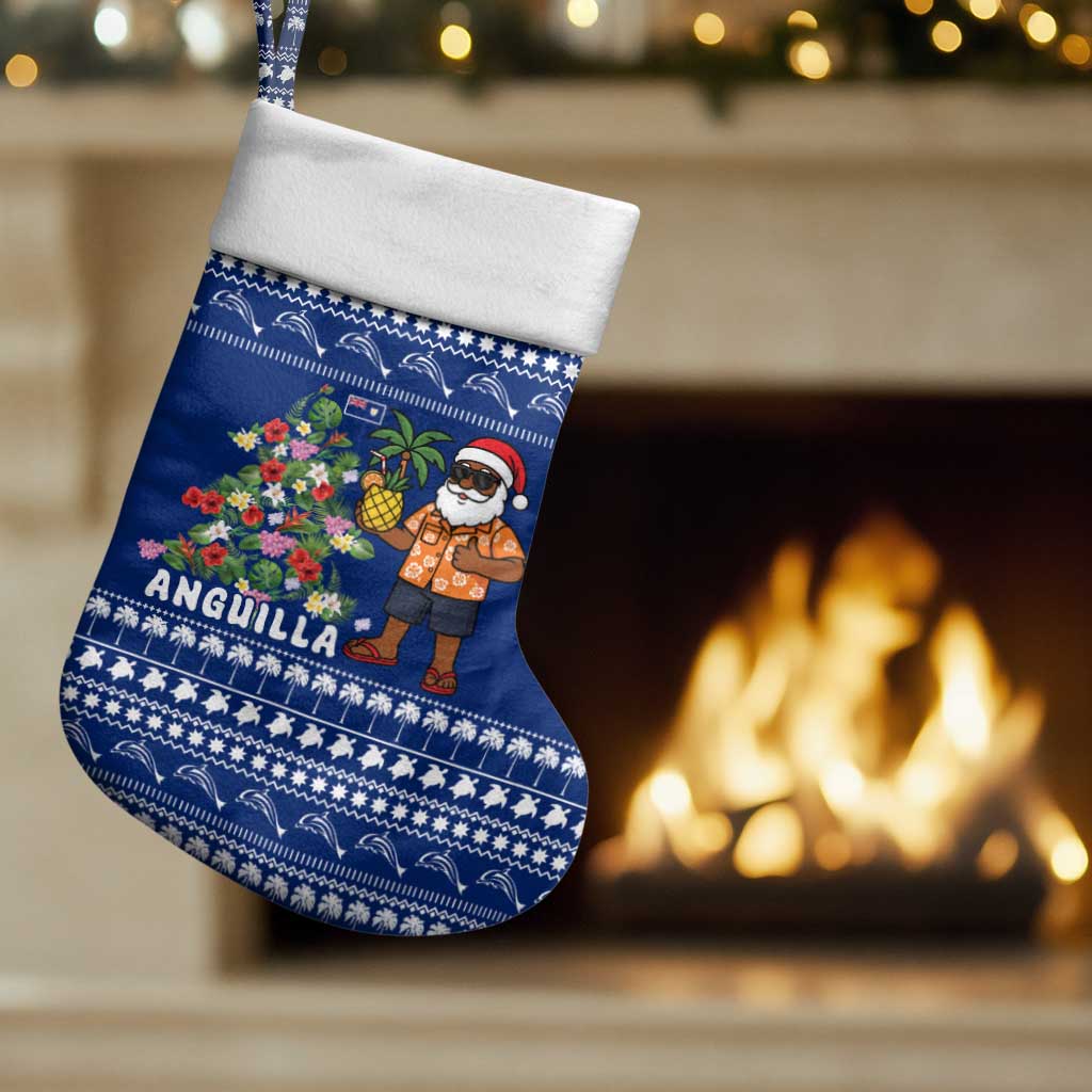 Anguilla Christmas Stocking with Santa Pineapple Floral Tree Island Crest and Tropical Pattern Design - Wonder Print Shop
