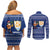 Anguilla Christmas Couples Matching Off Shoulder Short Dress and Long Sleeve Button Shirt with Santa Pineapple Floral Tree Island Crest and Tropical Pattern Design - Wonder Print Shop