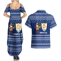 Anguilla Christmas Couples Matching Summer Maxi Dress and Hawaiian Shirt with Santa Pineapple Floral Tree Island Crest and Tropical Pattern Design - Wonder Print Shop