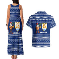 Anguilla Christmas Couples Matching Tank Maxi Dress and Hawaiian Shirt with Santa Pineapple Floral Tree Island Crest and Tropical Pattern Design - Wonder Print Shop