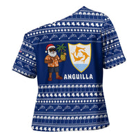 Anguilla Christmas Cross Shoulder Shirt with Santa Pineapple Floral Tree Island Crest and Tropical Pattern Design - Wonder Print Shop
