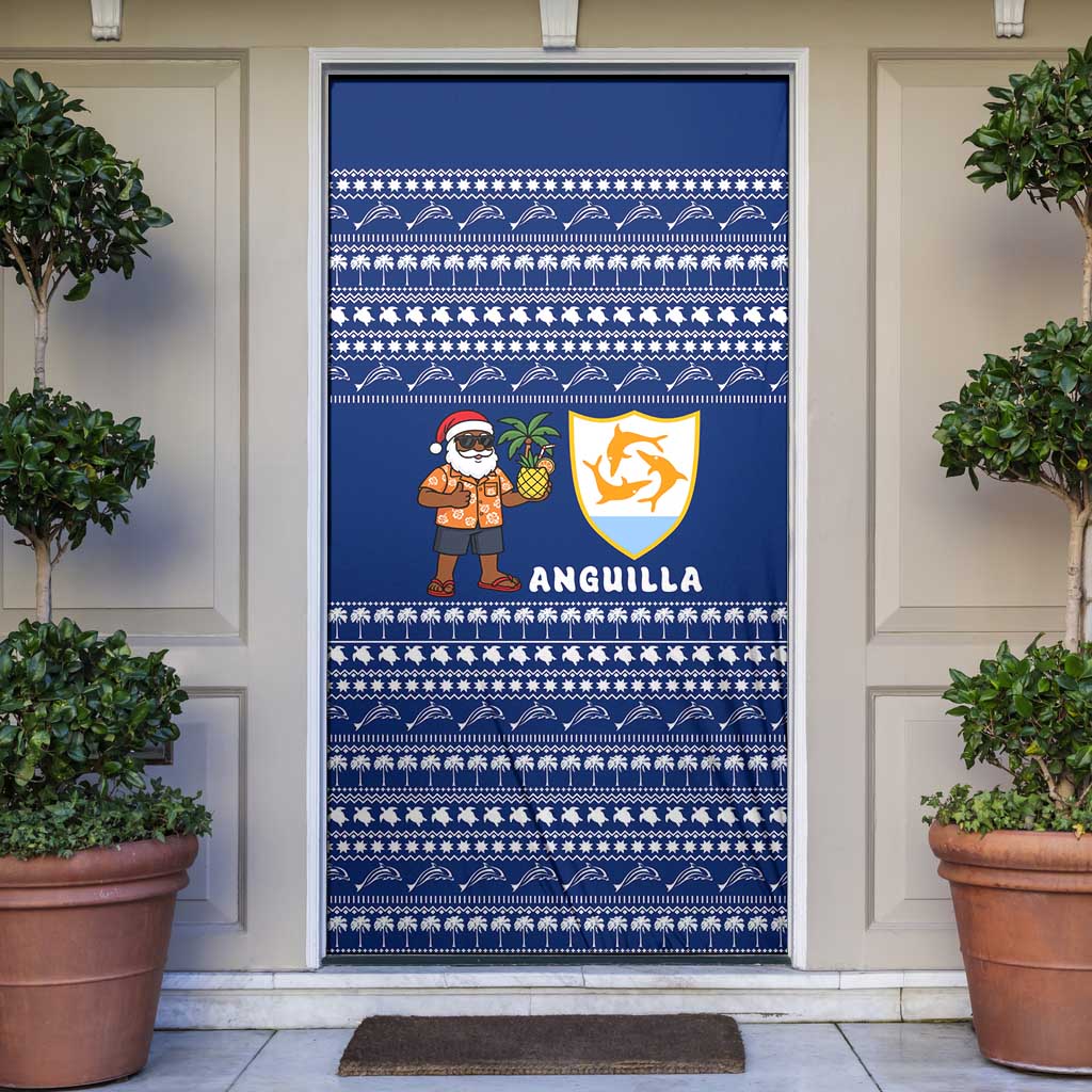 Anguilla Christmas Door Cover with Santa Pineapple Floral Tree Island Crest and Tropical Pattern Design - Wonder Print Shop