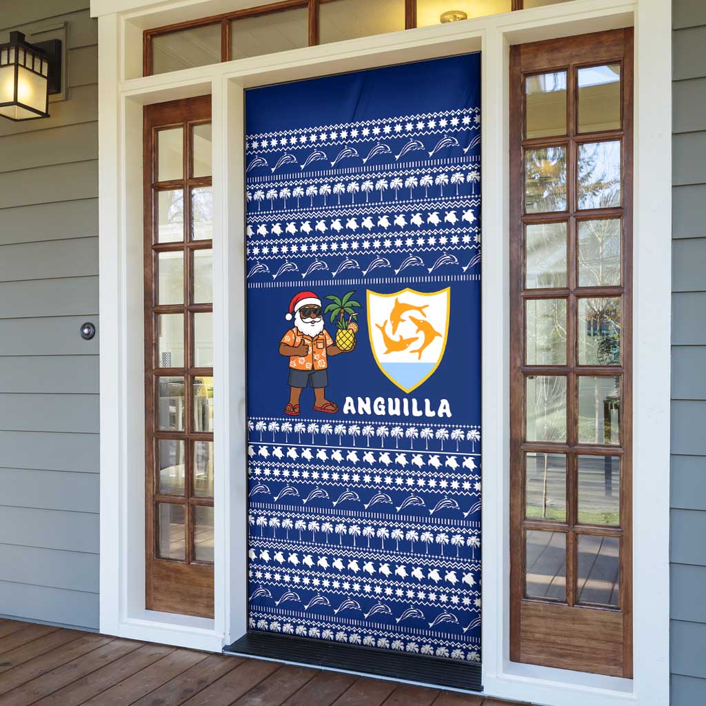 Anguilla Christmas Door Cover with Santa Pineapple Floral Tree Island Crest and Tropical Pattern Design - Wonder Print Shop