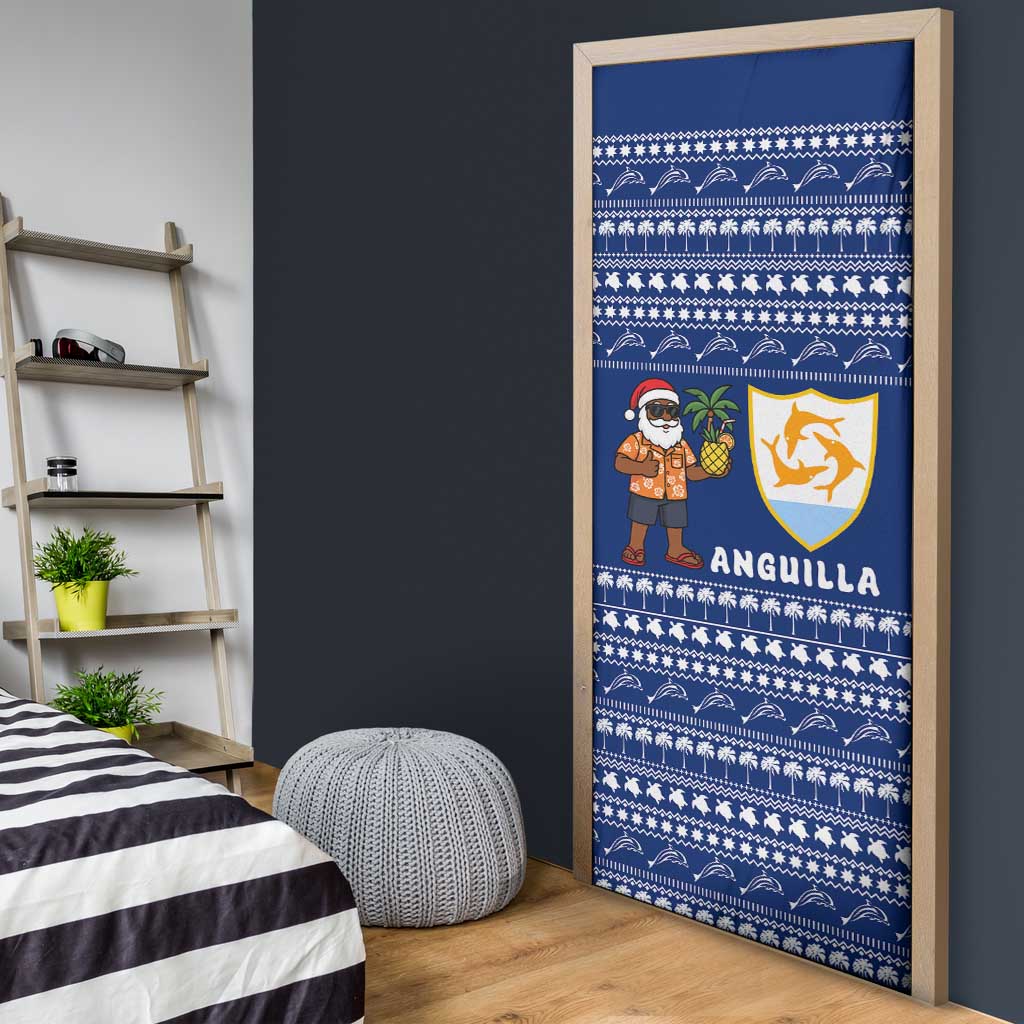 Anguilla Christmas Door Cover with Santa Pineapple Floral Tree Island Crest and Tropical Pattern Design - Wonder Print Shop