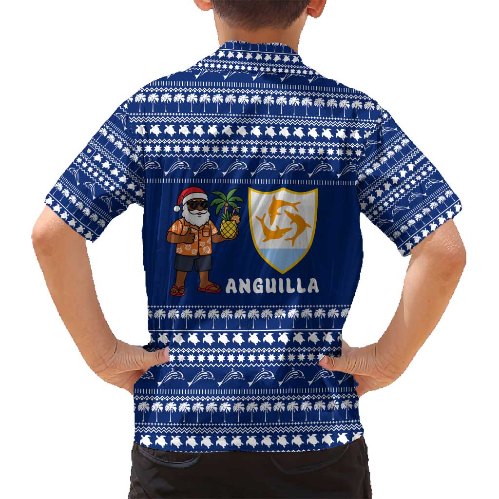 Anguilla Christmas Family Matching Long Sleeve Bodycon Dress and Hawaiian Shirt with Santa Pineapple Floral Tree Island Crest and Tropical Pattern Design - Wonder Print Shop