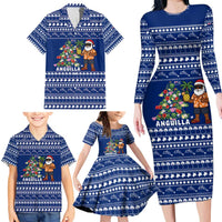 Anguilla Christmas Family Matching Long Sleeve Bodycon Dress and Hawaiian Shirt with Santa Pineapple Floral Tree Island Crest and Tropical Pattern Design - Wonder Print Shop