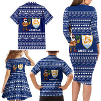 Anguilla Christmas Family Matching Long Sleeve Bodycon Dress and Hawaiian Shirt with Santa Pineapple Floral Tree Island Crest and Tropical Pattern Design - Wonder Print Shop