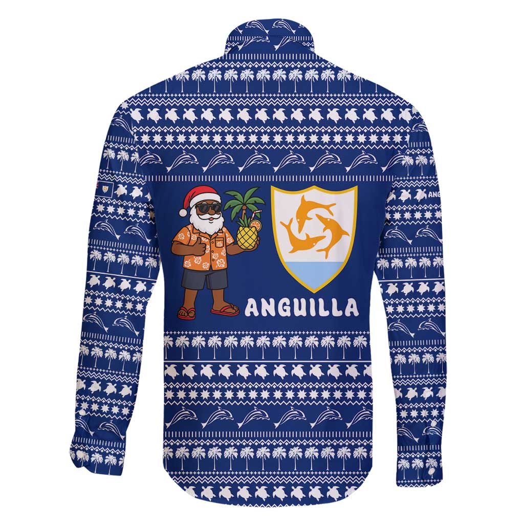 Anguilla Christmas Family Matching Long Sleeve Bodycon Dress and Hawaiian Shirt with Santa Pineapple Floral Tree Island Crest and Tropical Pattern Design - Wonder Print Shop