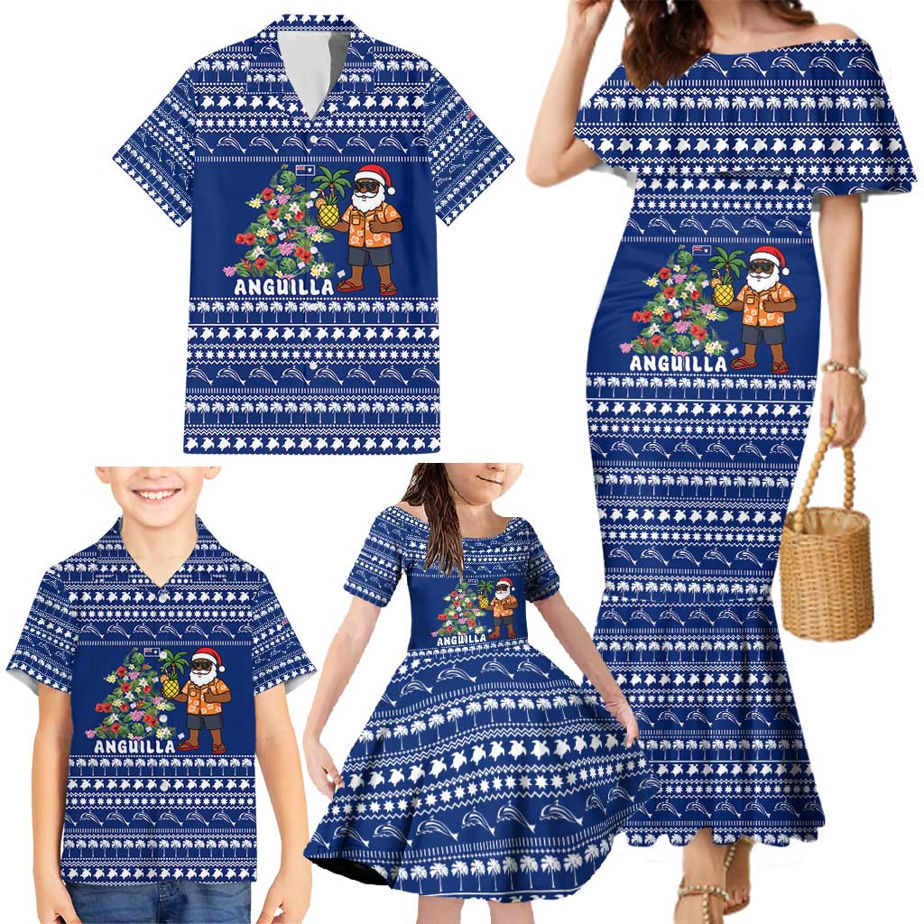 Anguilla Christmas Family Matching Mermaid Dress and Hawaiian Shirt with Santa Pineapple Floral Tree Island Crest and Tropical Pattern Design - Wonder Print Shop