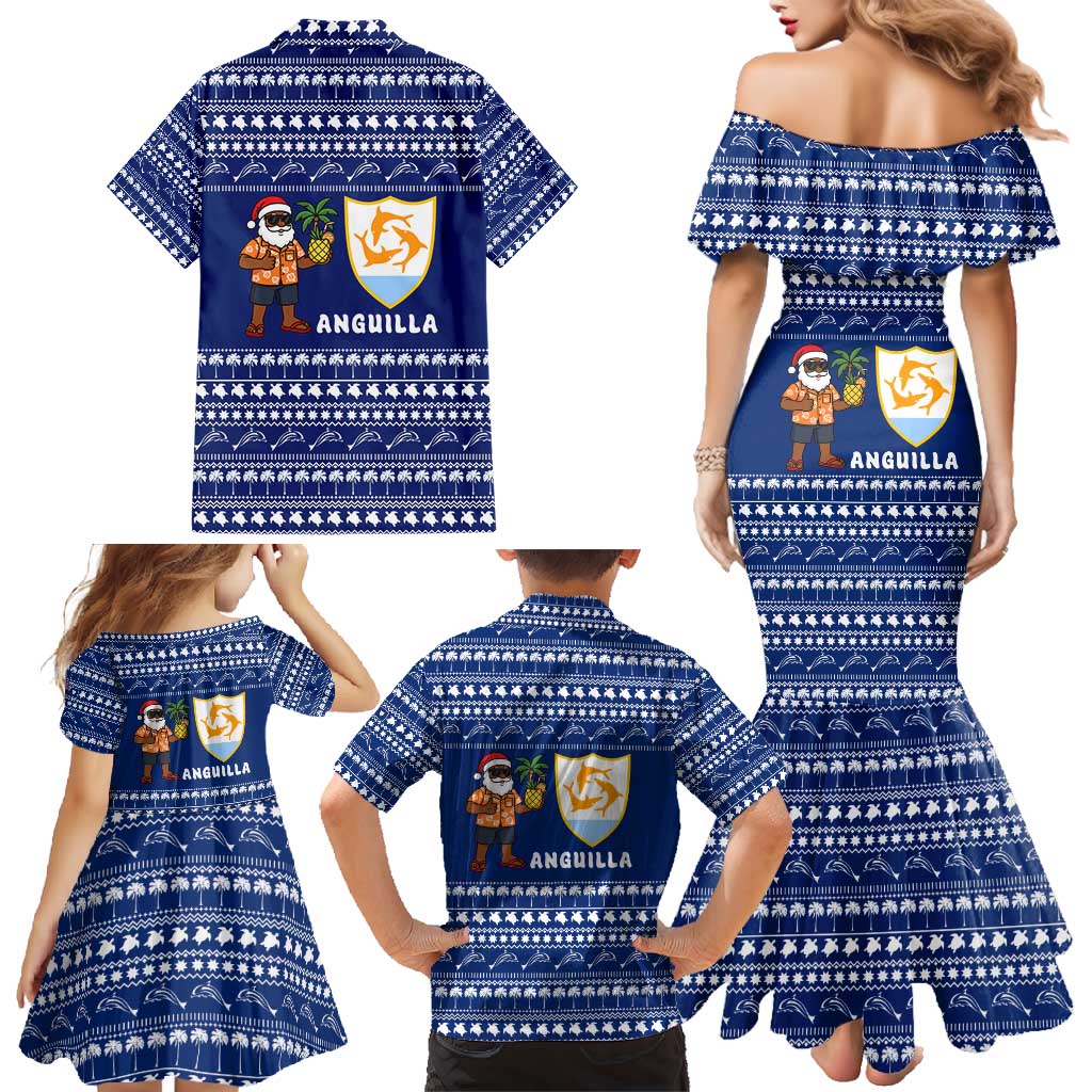 Anguilla Christmas Family Matching Mermaid Dress and Hawaiian Shirt with Santa Pineapple Floral Tree Island Crest and Tropical Pattern Design - Wonder Print Shop