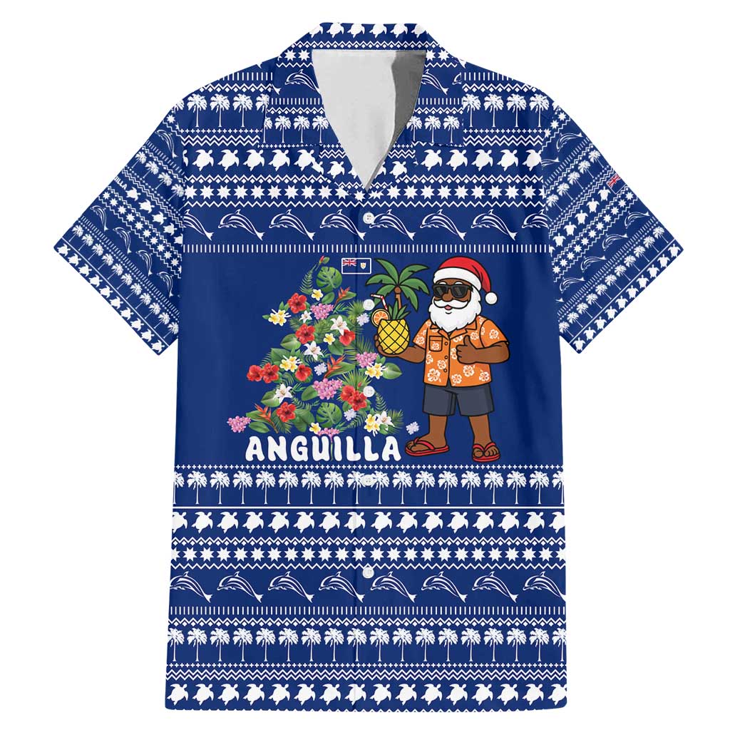 Anguilla Christmas Family Matching Mermaid Dress and Hawaiian Shirt with Santa Pineapple Floral Tree Island Crest and Tropical Pattern Design - Wonder Print Shop