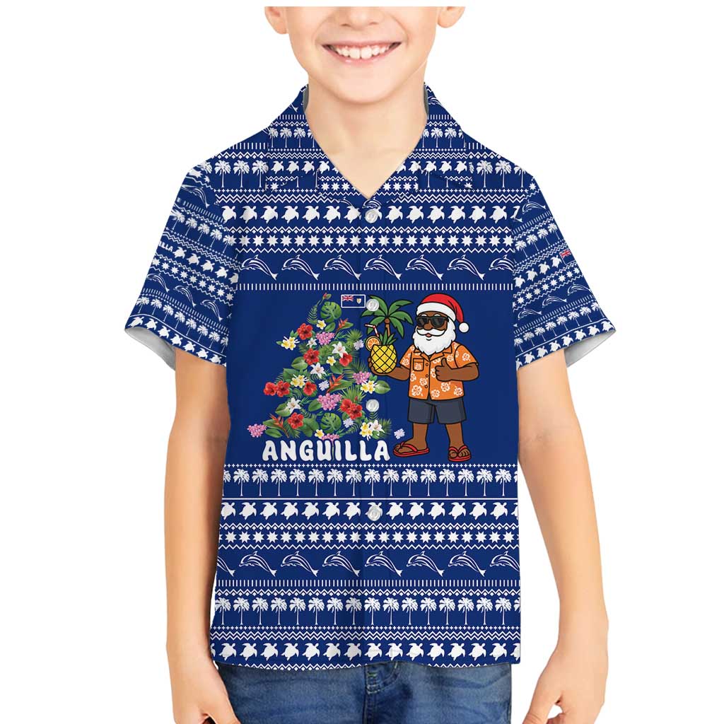 Anguilla Christmas Family Matching Mermaid Dress and Hawaiian Shirt with Santa Pineapple Floral Tree Island Crest and Tropical Pattern Design - Wonder Print Shop