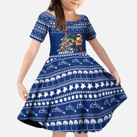 Anguilla Christmas Family Matching Off The Shoulder Long Sleeve Dress and Hawaiian Shirt with Santa Pineapple Floral Tree Island Crest and Tropical Pattern Design - Wonder Print Shop