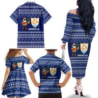 Anguilla Christmas Family Matching Off The Shoulder Long Sleeve Dress and Hawaiian Shirt with Santa Pineapple Floral Tree Island Crest and Tropical Pattern Design - Wonder Print Shop