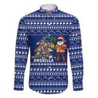 Anguilla Christmas Family Matching Off The Shoulder Long Sleeve Dress and Hawaiian Shirt with Santa Pineapple Floral Tree Island Crest and Tropical Pattern Design - Wonder Print Shop