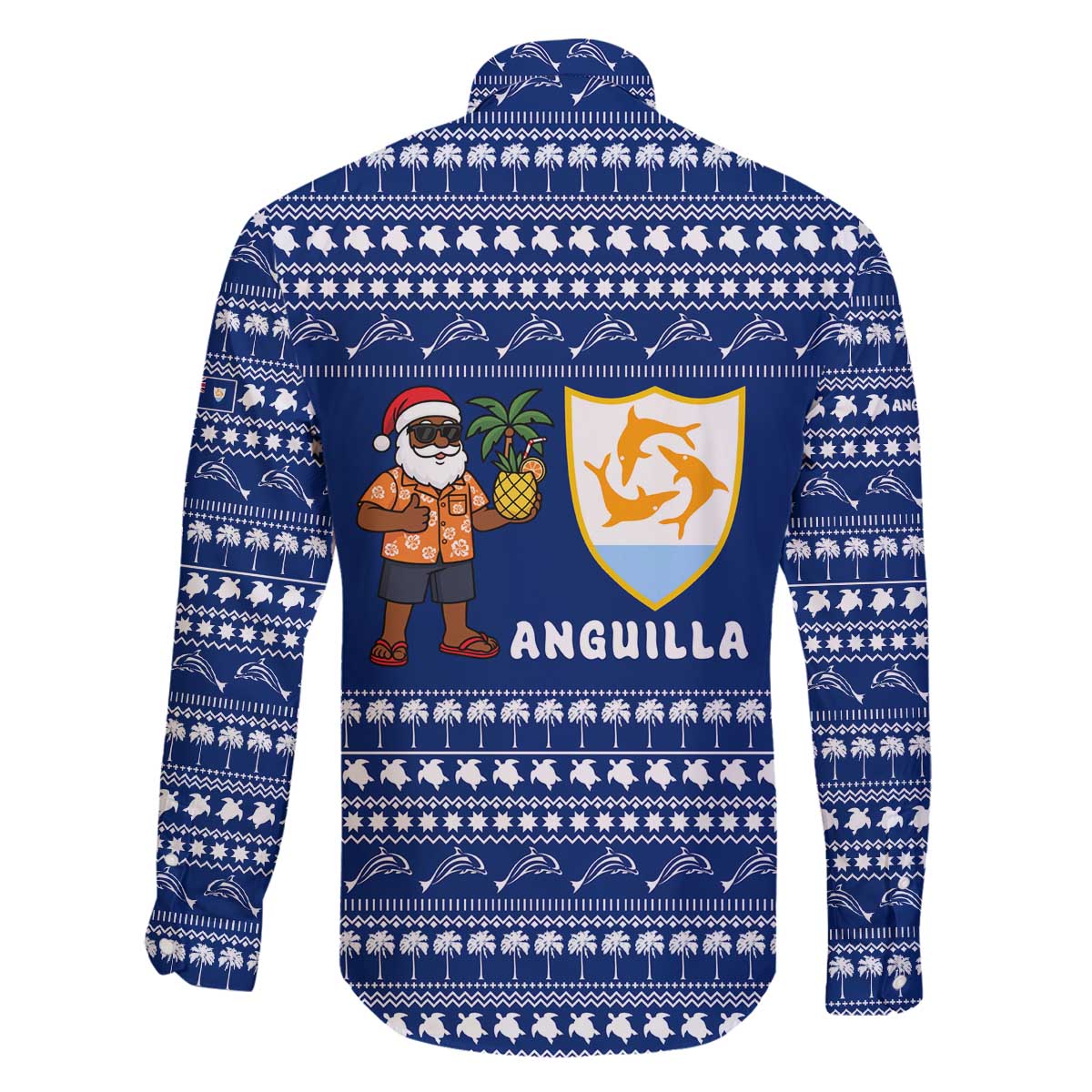 Anguilla Christmas Family Matching Off The Shoulder Long Sleeve Dress and Hawaiian Shirt with Santa Pineapple Floral Tree Island Crest and Tropical Pattern Design - Wonder Print Shop