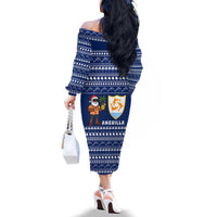 Anguilla Christmas Family Matching Off The Shoulder Long Sleeve Dress and Hawaiian Shirt with Santa Pineapple Floral Tree Island Crest and Tropical Pattern Design - Wonder Print Shop