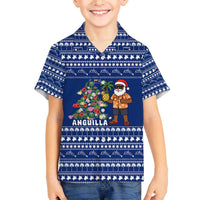 Anguilla Christmas Family Matching Off The Shoulder Long Sleeve Dress and Hawaiian Shirt with Santa Pineapple Floral Tree Island Crest and Tropical Pattern Design - Wonder Print Shop