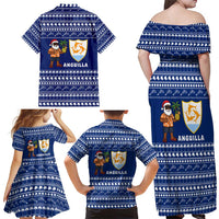 Anguilla Christmas Family Matching Off Shoulder Maxi Dress and Hawaiian Shirt with Santa Pineapple Floral Tree Island Crest and Tropical Pattern Design - Wonder Print Shop