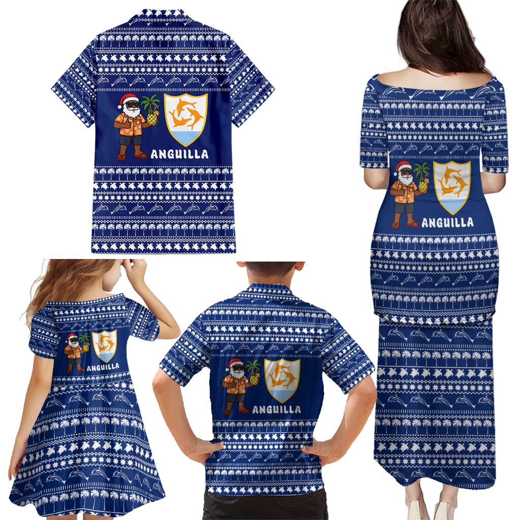 Anguilla Christmas Family Matching Puletasi and Hawaiian Shirt with Santa Pineapple Floral Tree Island Crest and Tropical Pattern Design - Wonder Print Shop