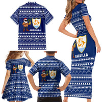 Anguilla Christmas Family Matching Short Sleeve Bodycon Dress and Hawaiian Shirt with Santa Pineapple Floral Tree Island Crest and Tropical Pattern Design - Wonder Print Shop