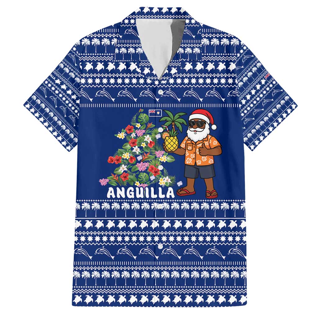 Anguilla Christmas Family Matching Short Sleeve Bodycon Dress and Hawaiian Shirt with Santa Pineapple Floral Tree Island Crest and Tropical Pattern Design - Wonder Print Shop