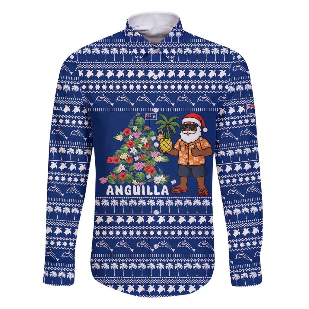 Anguilla Christmas Family Matching Short Sleeve Bodycon Dress and Hawaiian Shirt with Santa Pineapple Floral Tree Island Crest and Tropical Pattern Design - Wonder Print Shop