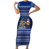 Anguilla Christmas Family Matching Short Sleeve Bodycon Dress and Hawaiian Shirt with Santa Pineapple Floral Tree Island Crest and Tropical Pattern Design - Wonder Print Shop