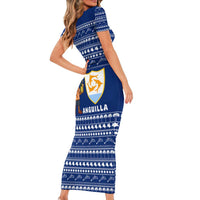 Anguilla Christmas Family Matching Short Sleeve Bodycon Dress and Hawaiian Shirt with Santa Pineapple Floral Tree Island Crest and Tropical Pattern Design - Wonder Print Shop