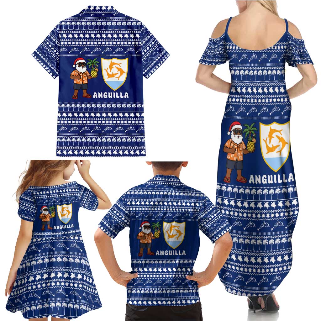 Anguilla Christmas Family Matching Summer Maxi Dress and Hawaiian Shirt with Santa Pineapple Floral Tree Island Crest and Tropical Pattern Design - Wonder Print Shop