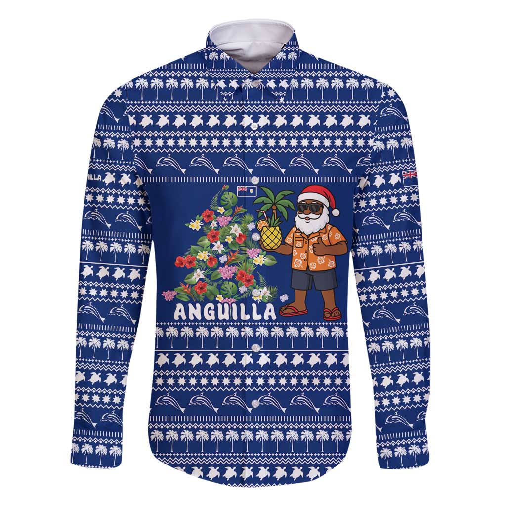 Anguilla Christmas Family Matching Summer Maxi Dress and Hawaiian Shirt with Santa Pineapple Floral Tree Island Crest and Tropical Pattern Design - Wonder Print Shop