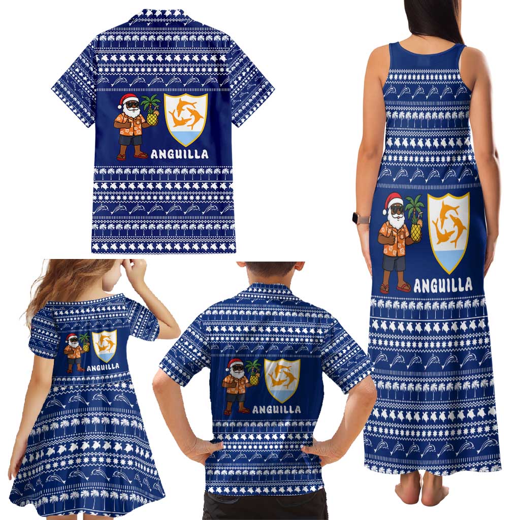 Anguilla Christmas Family Matching Tank Maxi Dress and Hawaiian Shirt with Santa Pineapple Floral Tree Island Crest and Tropical Pattern Design - Wonder Print Shop