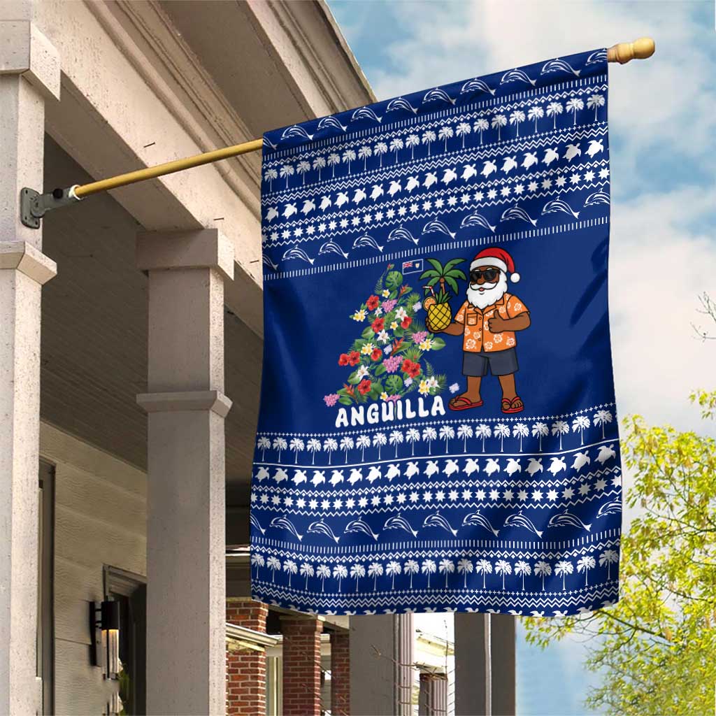 Anguilla Christmas Garden Flag with Santa Pineapple Floral Tree Island Crest and Tropical Pattern Design - Wonder Print Shop