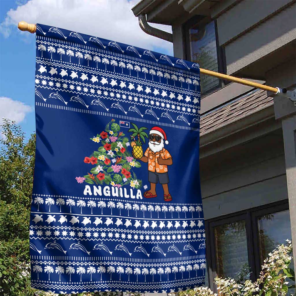 Anguilla Christmas Garden Flag with Santa Pineapple Floral Tree Island Crest and Tropical Pattern Design - Wonder Print Shop