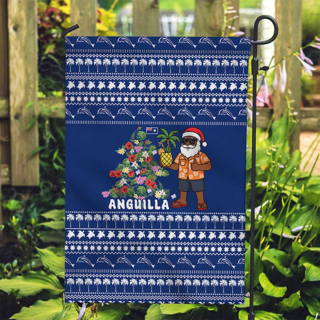 Anguilla Christmas Garden Flag with Santa Pineapple Floral Tree Island Crest and Tropical Pattern Design - Wonder Print Shop