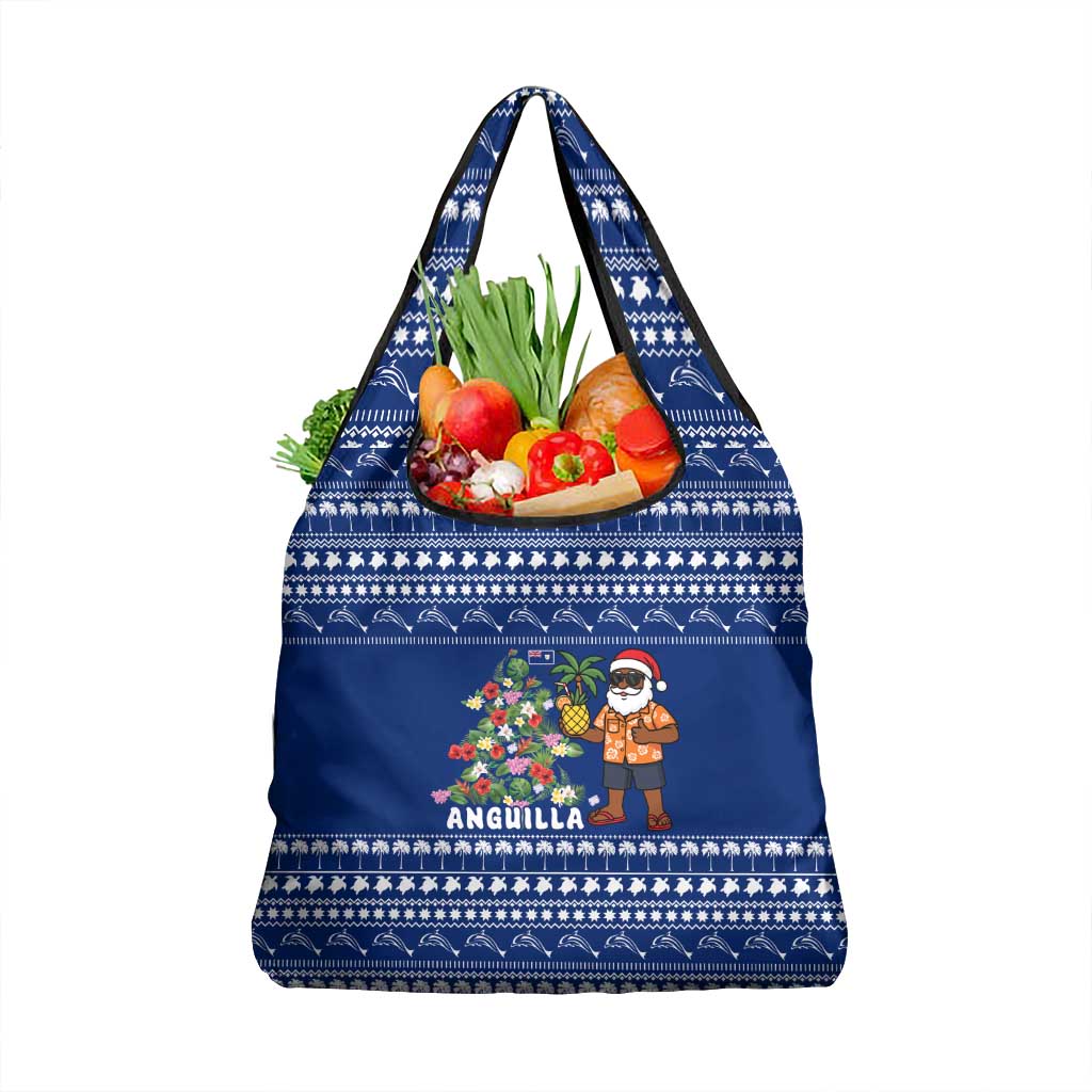 Anguilla Christmas Grocery Bag with Santa Pineapple Floral Tree Island Crest and Tropical Pattern Design - Wonder Print Shop