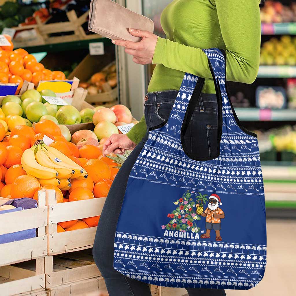 Anguilla Christmas Grocery Bag with Santa Pineapple Floral Tree Island Crest and Tropical Pattern Design - Wonder Print Shop