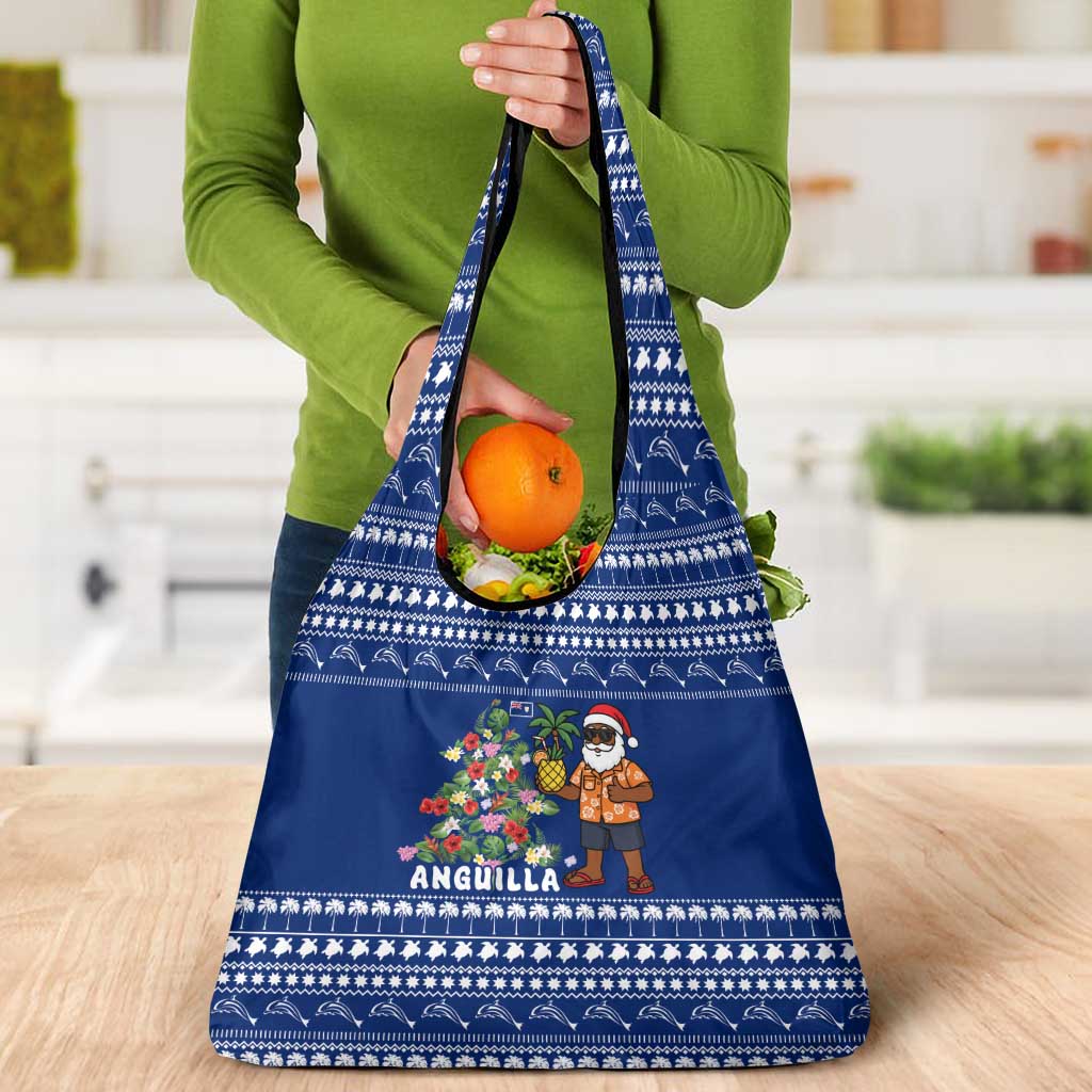 Anguilla Christmas Grocery Bag with Santa Pineapple Floral Tree Island Crest and Tropical Pattern Design - Wonder Print Shop