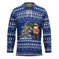 Anguilla Christmas Hockey Jersey with Santa Pineapple Floral Tree Island Crest and Tropical Pattern Design - Wonder Print Shop