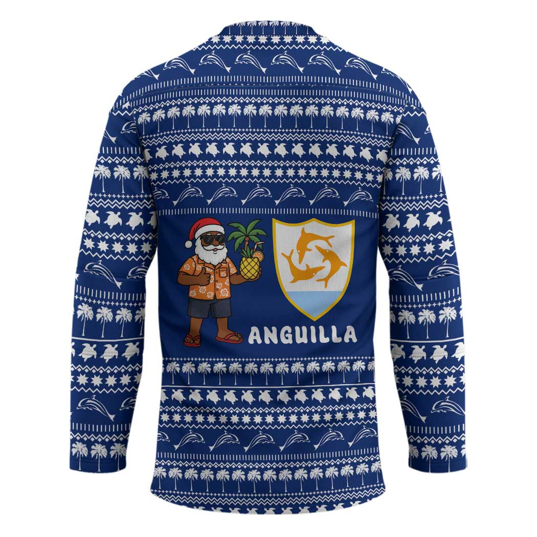 Anguilla Christmas Hockey Jersey with Santa Pineapple Floral Tree Island Crest and Tropical Pattern Design - Wonder Print Shop