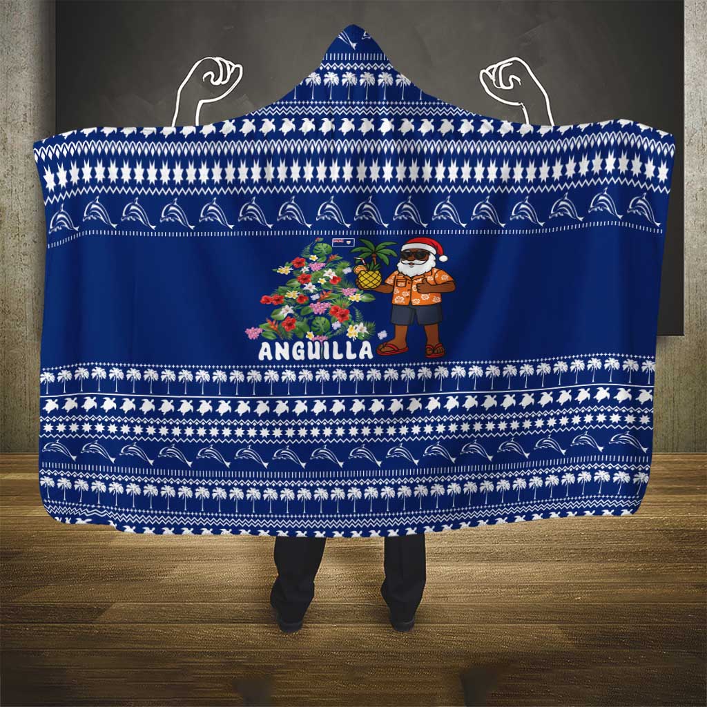 Anguilla Christmas Hooded Blanket with Santa Pineapple Floral Tree Island Crest and Tropical Pattern Design - Wonder Print Shop
