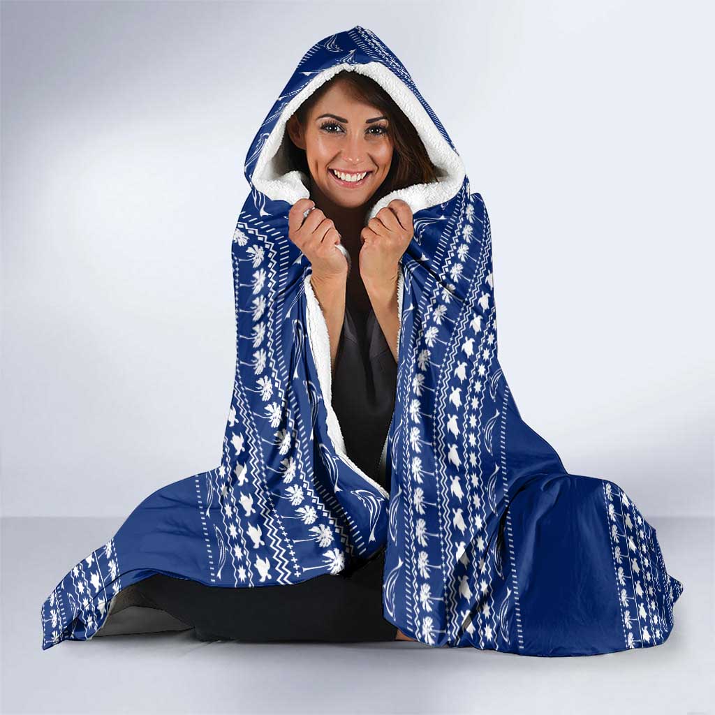 Anguilla Christmas Hooded Blanket with Santa Pineapple Floral Tree Island Crest and Tropical Pattern Design - Wonder Print Shop